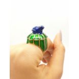 Green-Blue Enamel Frog Ring. Size M. 13.41g.