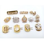 12 x Military Regimental Cap and Collar Badges.