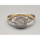 18k Yellow Gold Diamond Ring with Platinum Shoulders. Size N. 2.97g total weight.