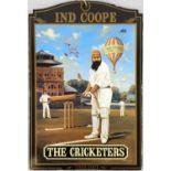 A SMALL COLLECTABLE PUB SIGN OF "THE CRICKETERS" 20 X 30CMS
