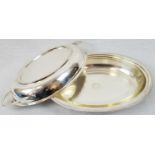 Silver Plate Oval Serving Dish and Cover. Tight fitting removable Pyrex interior. Pyrex dimensions -