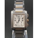 Cartier tank watch, square face Roman numerals and two-tone (bi-metal) strap, 35mm x 32mm