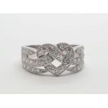 18k white gold heart design diamond ring, weight 4.4g and size L and approx 1ct diamonds