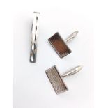 Silver Cufflinks and Tie clip Set. 13.08g total weight.