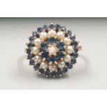 9K YELLOW GOLD VINTAGE SAPPHIRE & PEARL CLUSTER RING WEIGHT 3.5G SIZE M