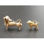9K Yellow Gold Poodle and Hound Charm. Hound has Red-Stone Eyes, possibly rubies. 8.15g