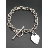 Tiffany-Style Silver Bracelet with Heart Charm. 17cm. 24.71g