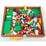 Vintage Red Wooden Lego Box with Pieces. 47 x 40cm