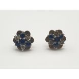 9K Yellow Gold Diamond and Sapphire Stud Earrings. 3.8G