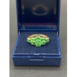 9 carat GOLD RING having chrysoprase cluster to top ,full UK hallmark ,stunning piece of jewellery.