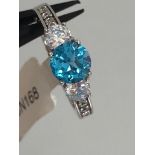 silver ring with topaz and cz stone set; 2.6g; size L;