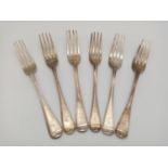 Six Georgian Silver Forks. Hallmark of William Eaton. 392g total weight. 20cm.