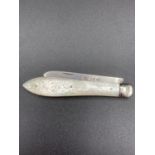 Antique silver bladed fruit knife with mother of pearl handle, having clear hallmark for James