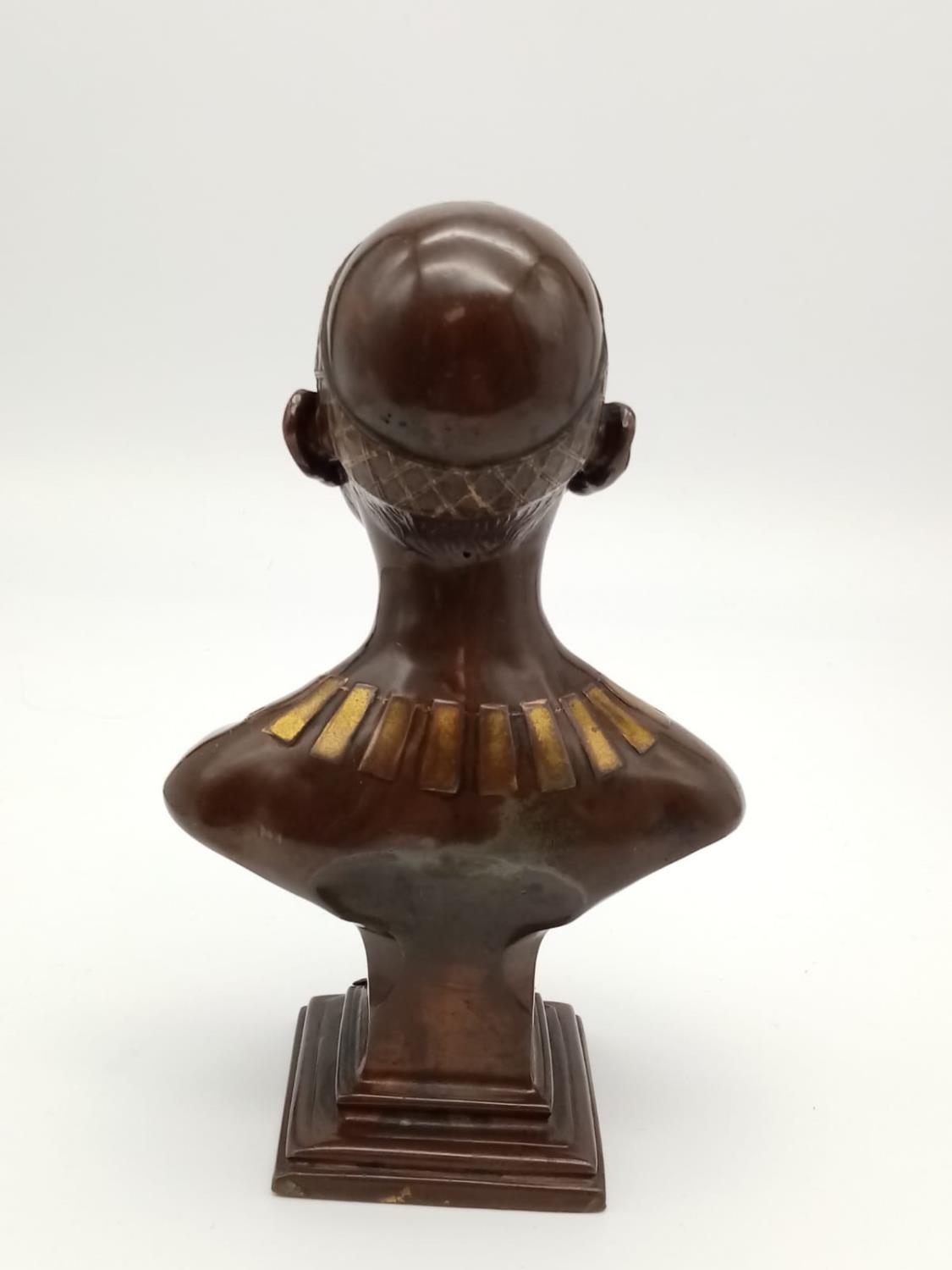 Antique German Bronzed Spelter Cigar Lighter Bust of Konig Makoke. Raised on a square plinth, with - Image 3 of 6