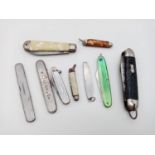 Collection of 9 Vintage Pen Knives, various sizes.