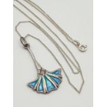 Silver Disappearing Necklace with Blue Enamel Shell Pendant. 42cm 4.49g