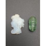 Antique Victorian Glass Cameo and Green Glass Bead.