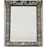 Victorian Silver Ornate Pierced Rectangular Mirror. Blue velvet lined backing with an easel stand.