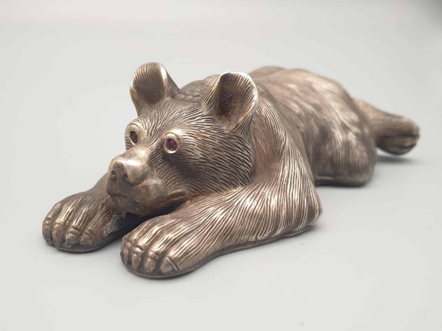 Russian solid silver rare bear paper weight. 110.2gms 11cms