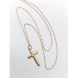 9k Yellow Gold Disappearing Necklace with Cross Pendant. 42cm. .51g