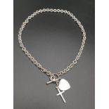 Tiffany-Style Silver Link Necklace with Heart Pendant. 40cm. 37g