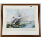 a 65 x 55cms FRAMED PRINT OF 2 P51 MUSTANGS IN ACTION .