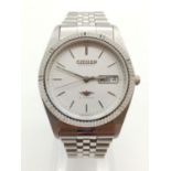 Gents Citizen Stainless Steel Automatic Watch. White Dial. Good condition, in working order.