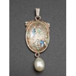 Silver Charles Horner Enamel (fully marked) Pendant with a natural Pearl.