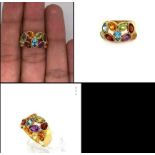 18k yellow gold multi colour gemstone ring, weight 6.09g and size N