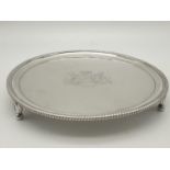 Antique Georgian Silver Footed Tray. Ornate decorative edge and feet. Love and Serve shield and