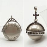 Vintage Silver Royal Crown Jewels Orb and a Photograph Locket Pendant. 26.72g