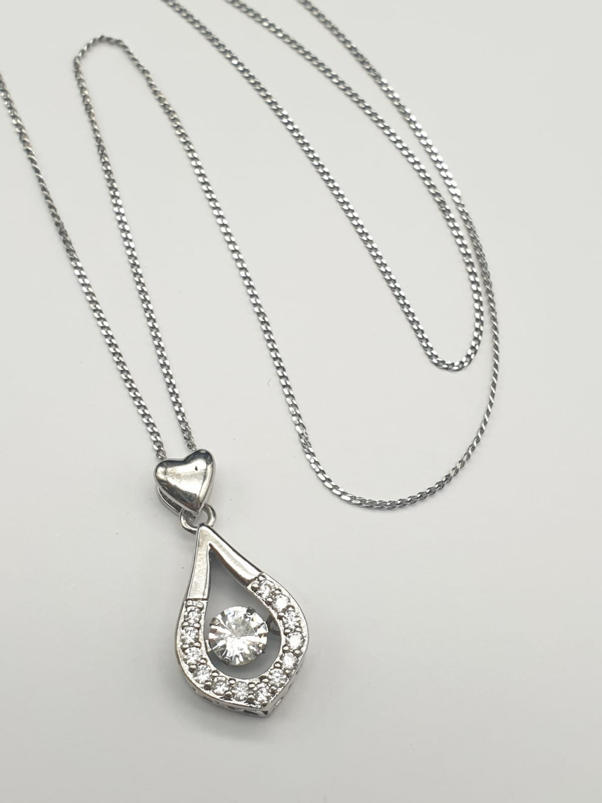 Sterling silver Stone Set Heart and Pearl Shape Pendant Necklace. 18 inches in presentation box. - Image 3 of 3