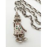 Silver Link Necklace with Clown Multi-Coloured Stone Pendant. 46cm. Clown 4.5cm. 36.24g total weight