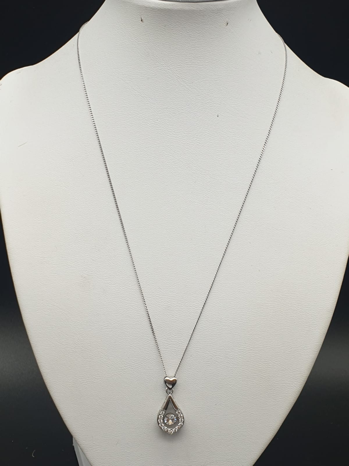 Sterling silver Stone Set Heart and Pearl Shape Pendant Necklace. 18 inches in presentation box. - Image 2 of 3