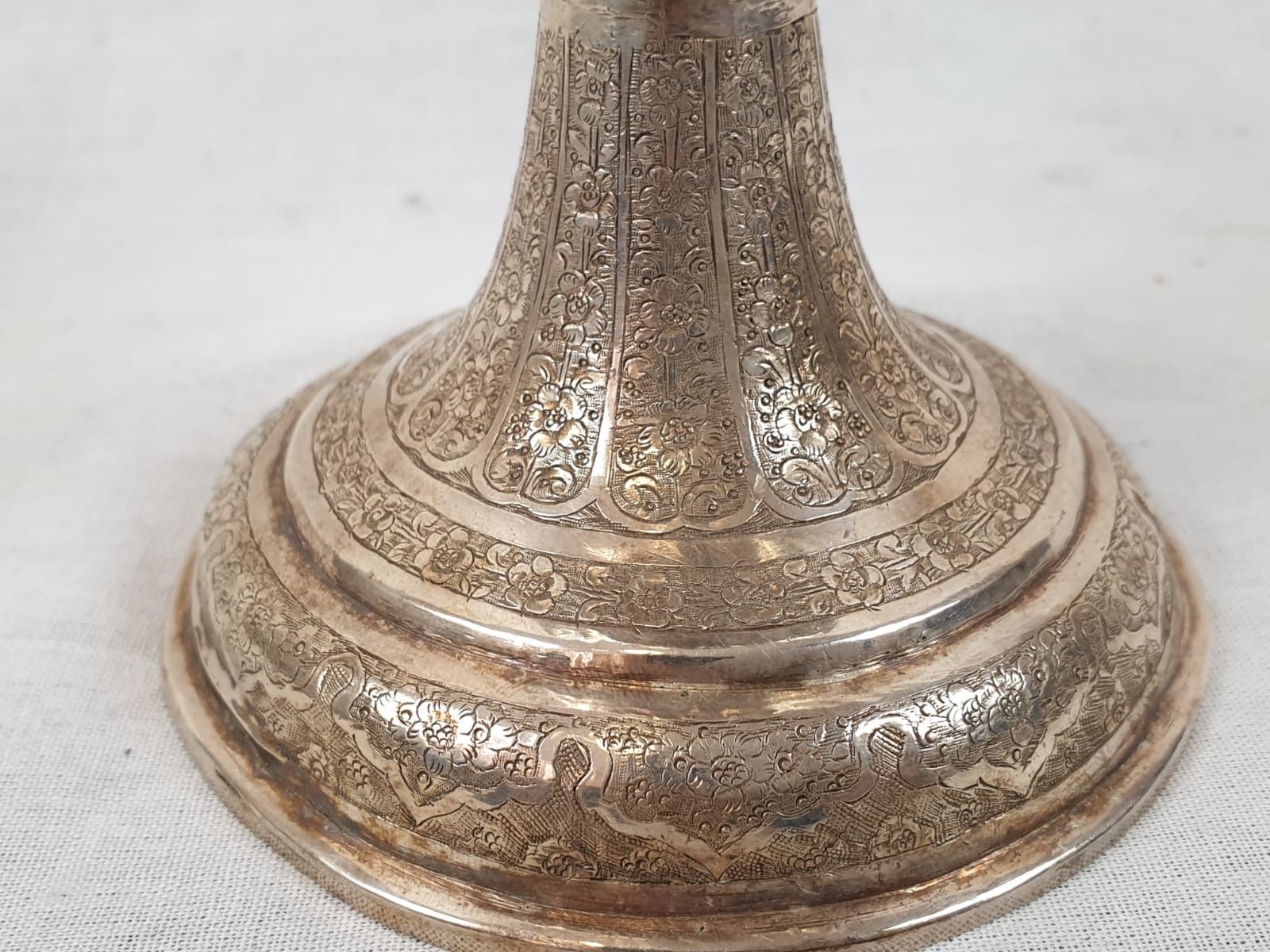 Very large antique Persian solid silver hand engraved twin handled vase, weight 838g , H35.7 X W15. - Image 16 of 19