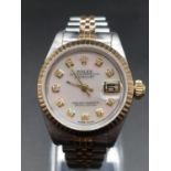 Rolex Oyster Perpetual Datejust ladies watch with mother of pearl face and two-tone metal strap,