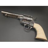 Gun Replica of an 1873 USA .45 Calibre Peacemaker. Stainless steel, revolving cylinder, single-