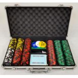 Red Tooth Poker Chip Set. Over 300 chips with buttons and playing cards, in original carrying