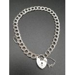 STERLING SILVER HEART PADLOCK CHARM BRACELET 8.1G.