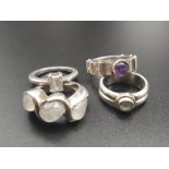 Four Silver Stone Set Rings. Sizes L x2, M x1, N x1. 22g total weight