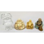 Four Ceramic Buddhas. Made in Italy, Japan and China. 21cm - tallest Buddha