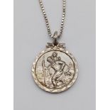 Silver Necklace with a St. Christopher Pendant. 38cm 5.21g