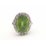 18k White Gold Hand-Crafted Natural Peridot and Diamond Ring. Size O. 6.74g