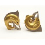 Exquisite Pair of Hand-Made 18K White and Yellow Gold Sailfish Cufflinks with Sapphire Stone Eyes.