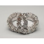 18k white gold ring set with approx 1.85ct diamonds knot style, weight 8.3g and size M1/2