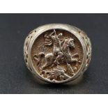 Silver George and The Dragon Signet Ring. Size M. 10.87g