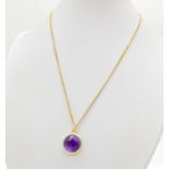 Natural Amethyst Pendant on a Yellow Metal Necklace. 42cm. 5.7g