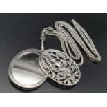 Antique Ornate Mirror Pendant with Chain Link Necklace. Hallmark Pendant - Birmingham 1899. Necklace