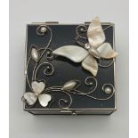 Vintage Glass Jewellery Box with Vintage Mother of Pearl Butterfly Decoration.