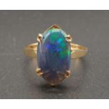 9K Yellow Gold Green Opal Solitaire Ring. Size P. 2.6g